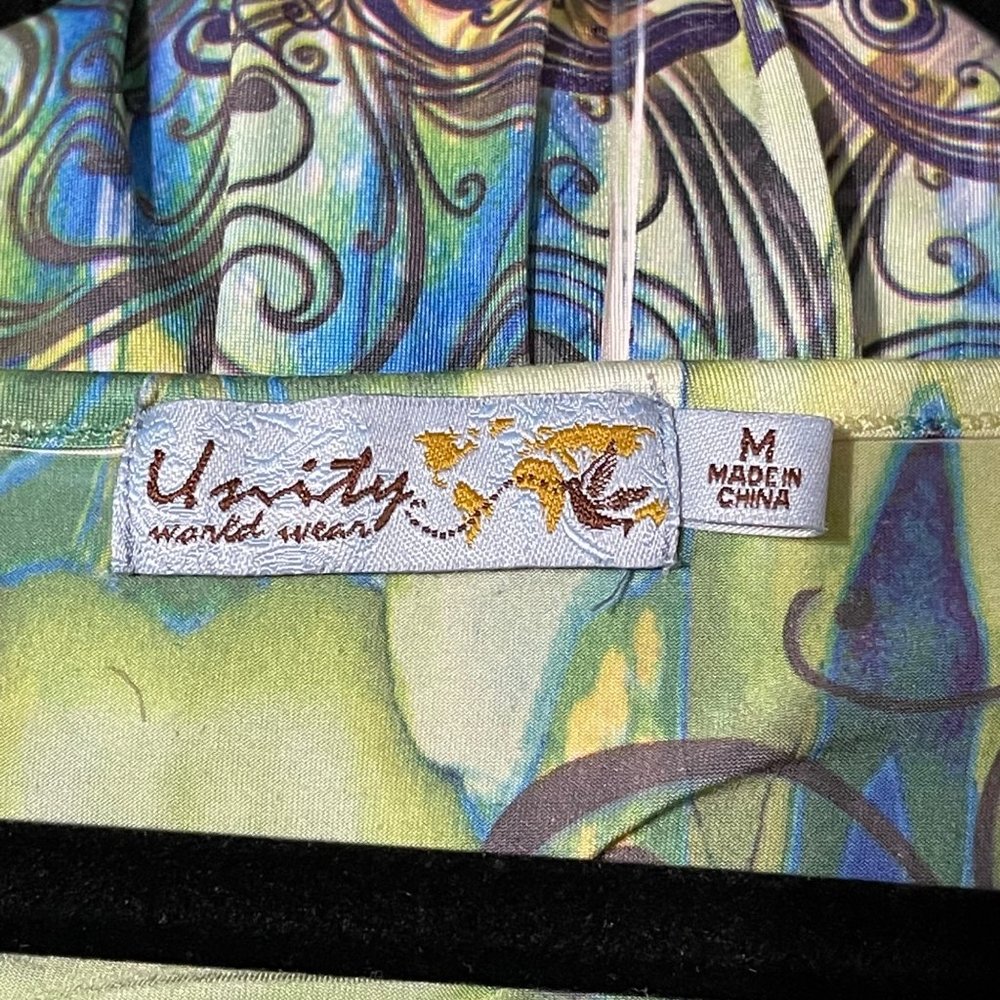 Unity Flutter Short Sleeve Boho Green/Blue Print … - image 4